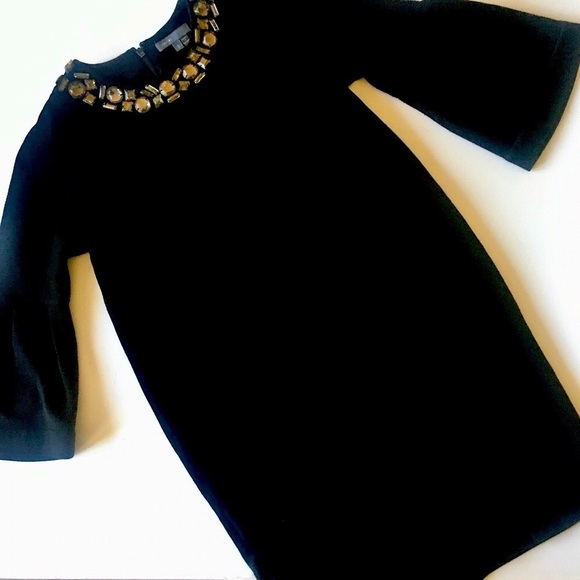 VINCE dress - merino wool, embellished,  jeweled collar - Picture 5 of 14